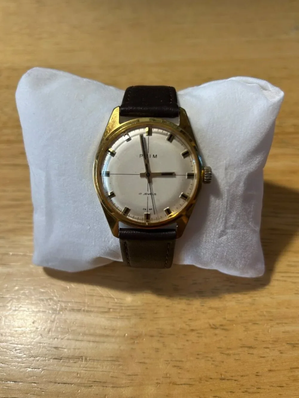 NWI Mens Prim Elegant Brown Leather Band Gold-Plated Mechanical Wristwatch
